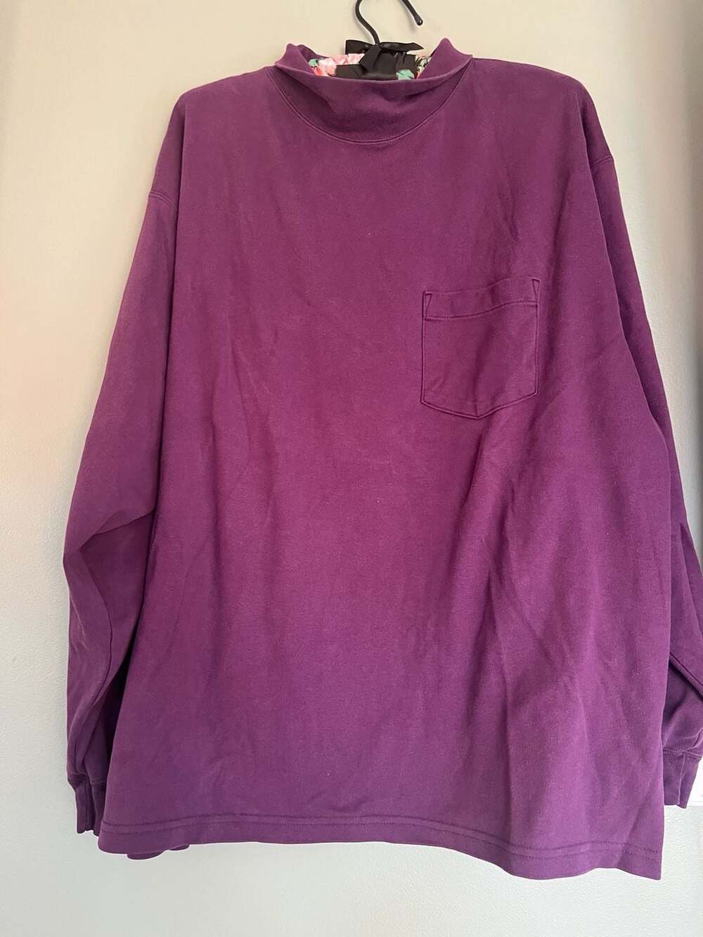 Vintage L.L. Bean Made in USA Purple Mock Neck Long Sleeve Pocket T-Shirt Men's